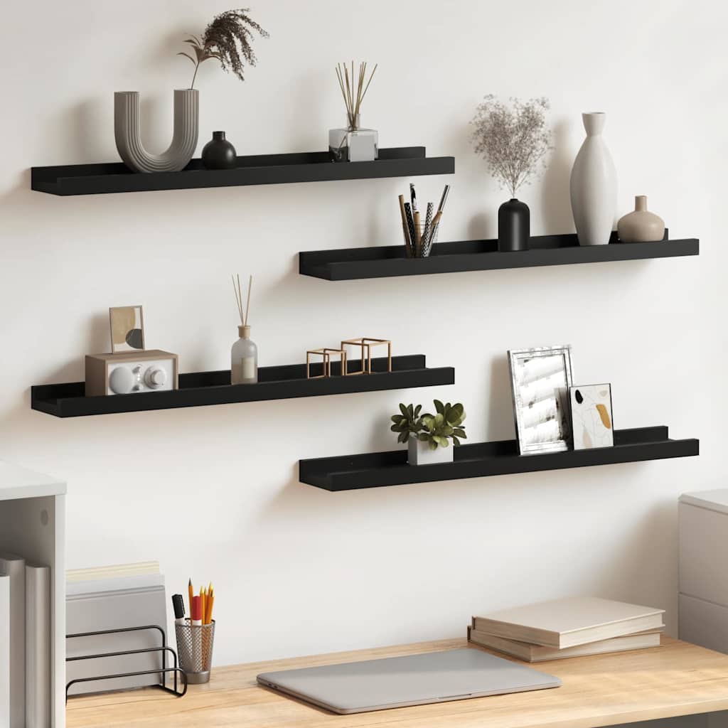 Wandregale 4 Stk. Schwarz 60x9x3 cm