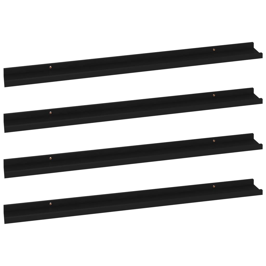 Étagères murales, lot de 4, noires, 100 x 9 x 3 cm