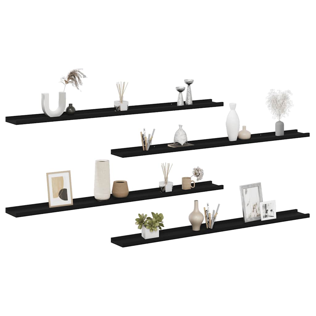 Wandregale 4 Stk. Schwarz 115x9x3 cm