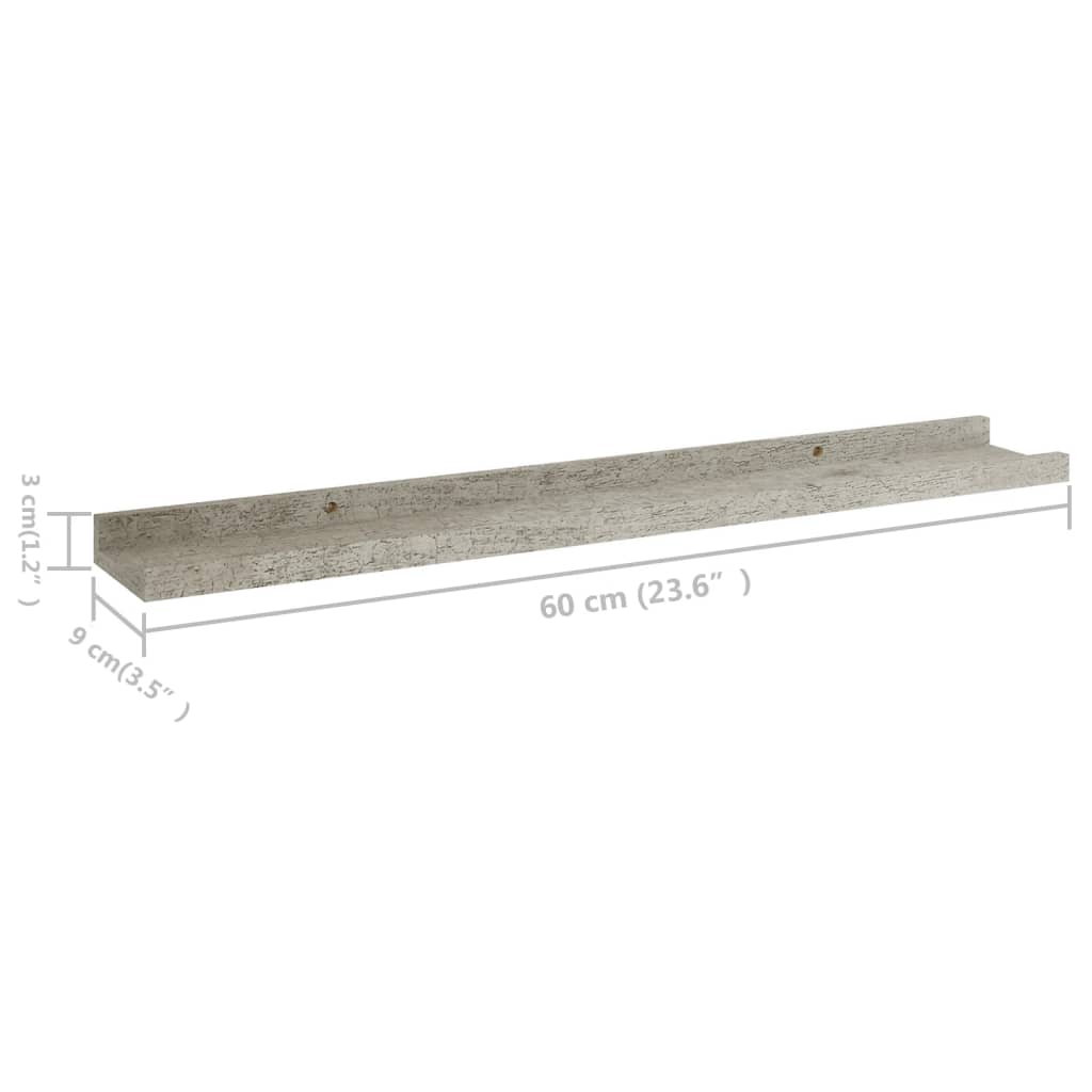 Wall shelves 4 pcs. concrete gray 60x9x3 cm