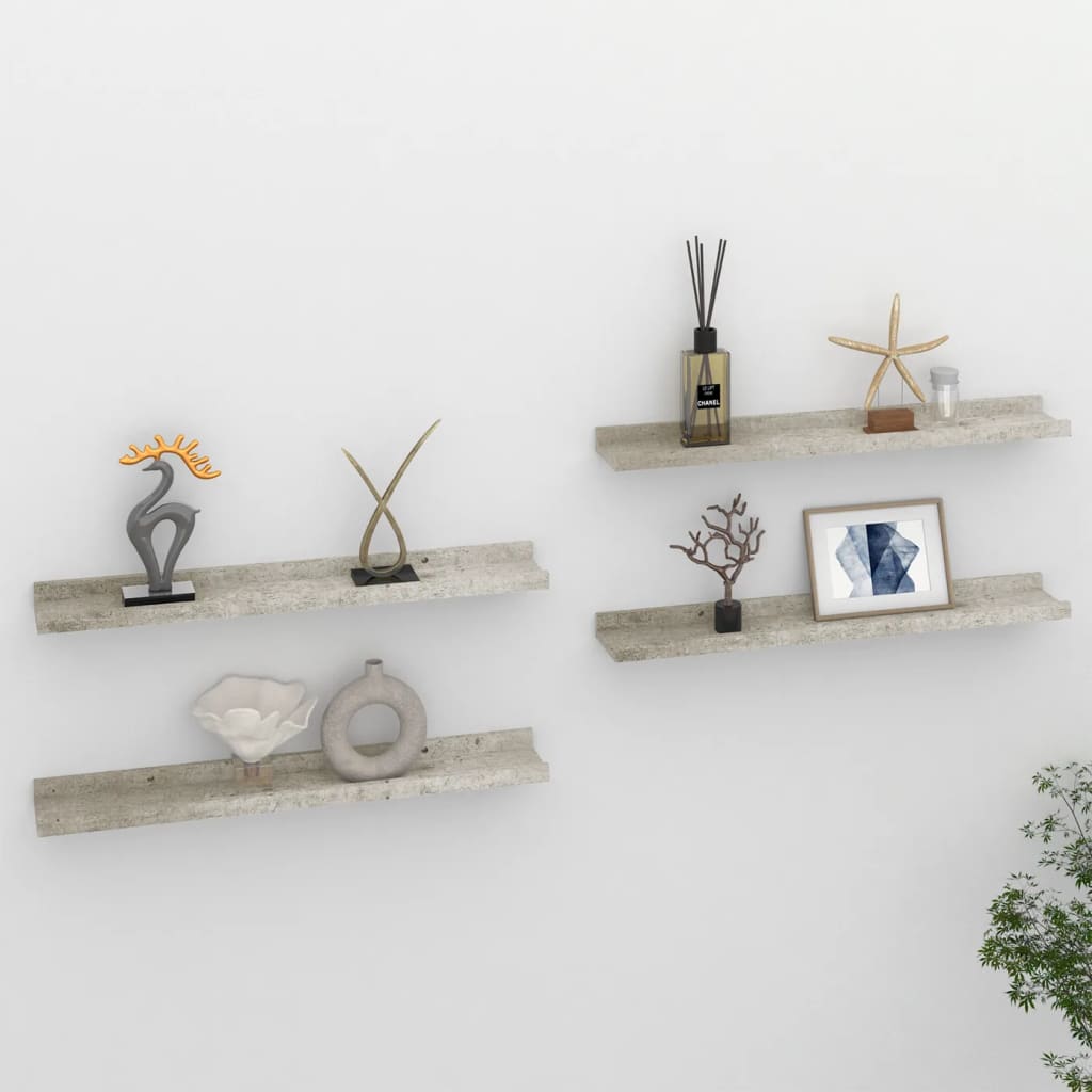 Wall shelves 4 pcs. concrete gray 60x9x3 cm