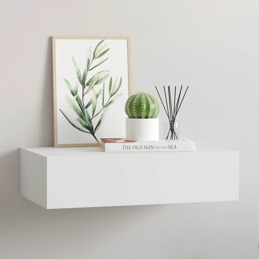 Wandregal mit Schublade Weiß 40x23,5x10 cm MDF
