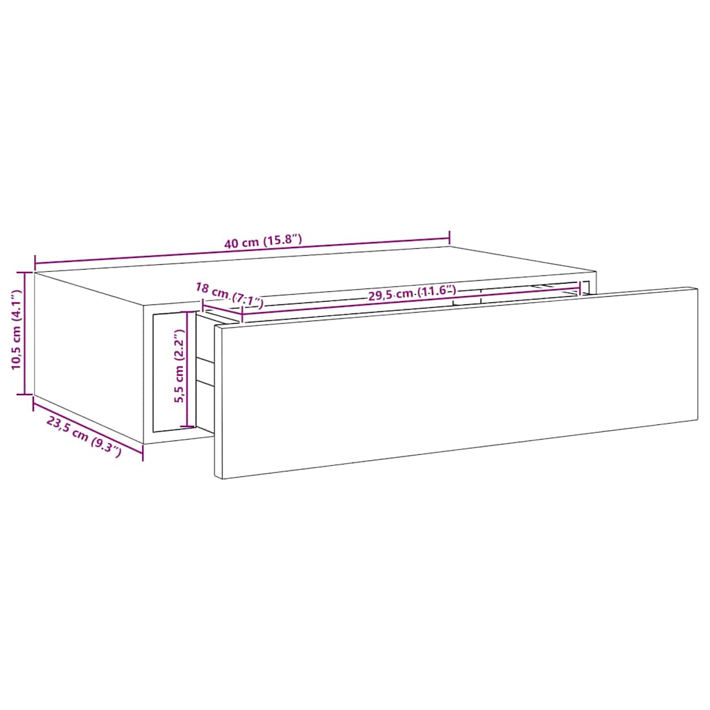 Wall shelf with drawer black 40x23.5x10 cm MDF