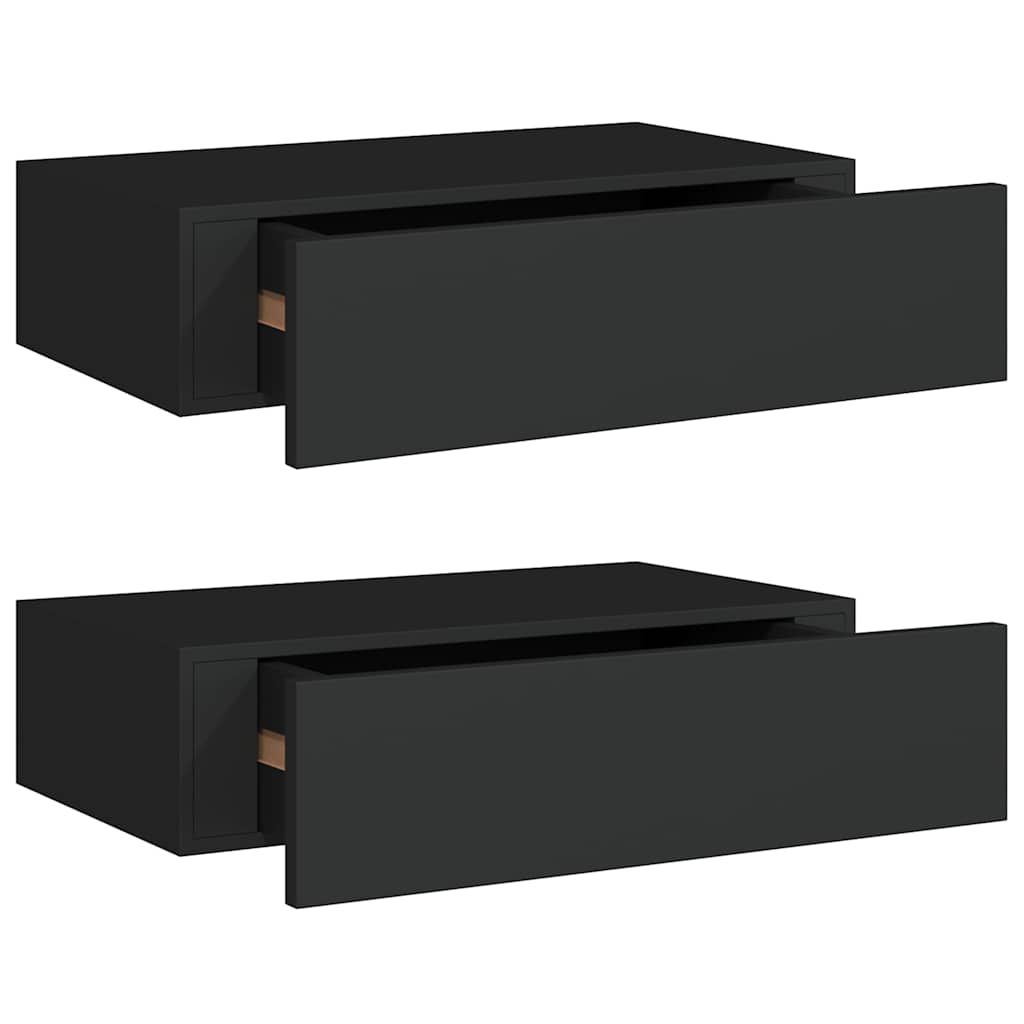 Wandregale mit Schubladen 2 Stk. Schwarz 40x23,5x10 cm MDF