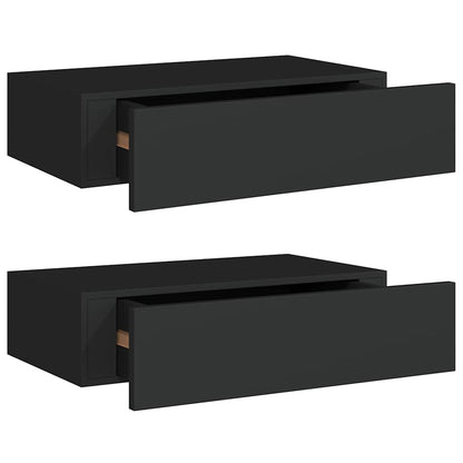 Wandregale mit Schubladen 2 Stk. Schwarz 40x23,5x10 cm MDF