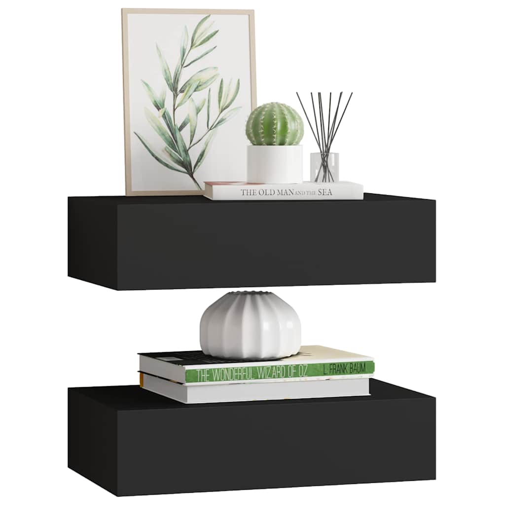 Wandregale mit Schubladen 2 Stk. Schwarz 40x23,5x10 cm MDF