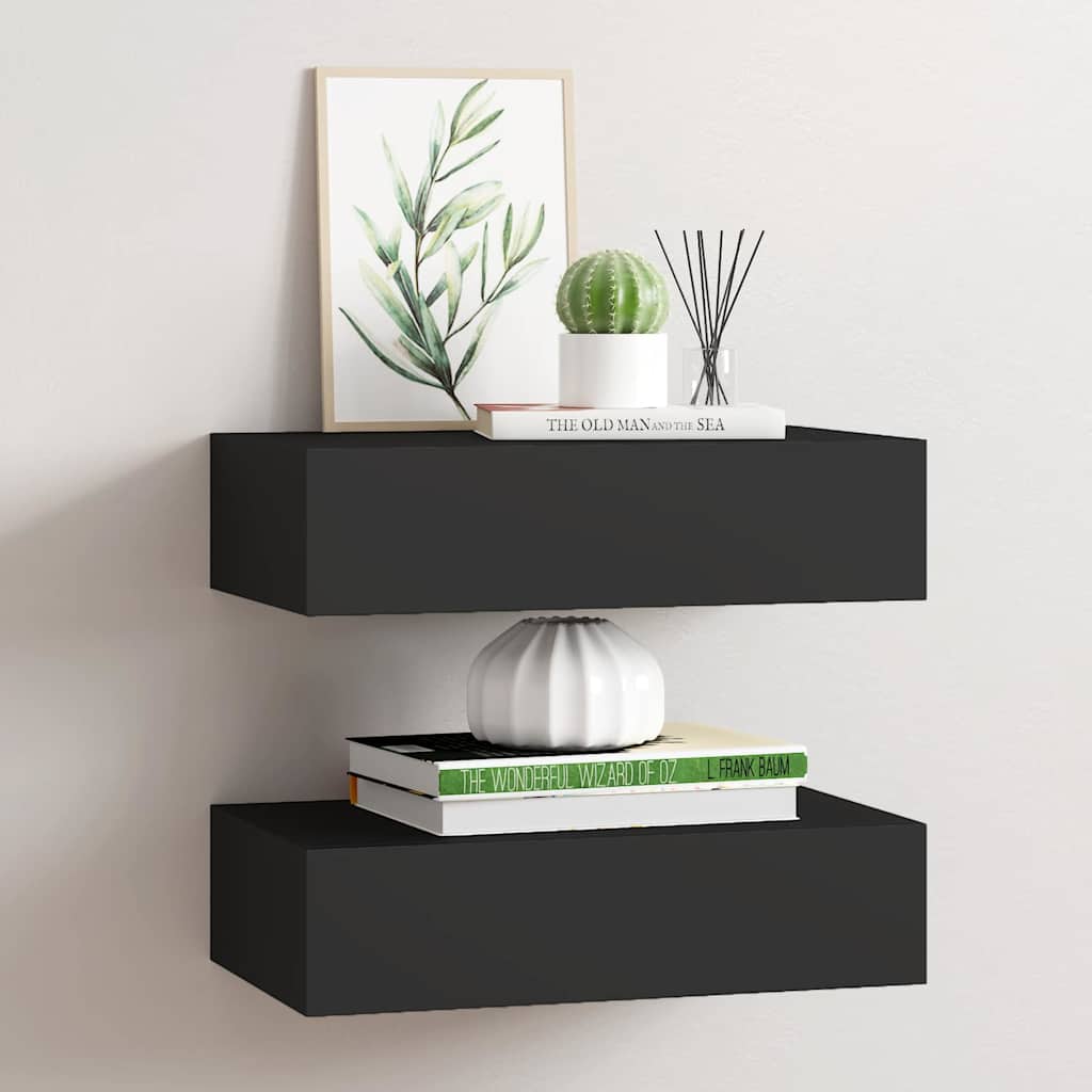 Wandregale mit Schubladen 2 Stk. Schwarz 40x23,5x10 cm MDF