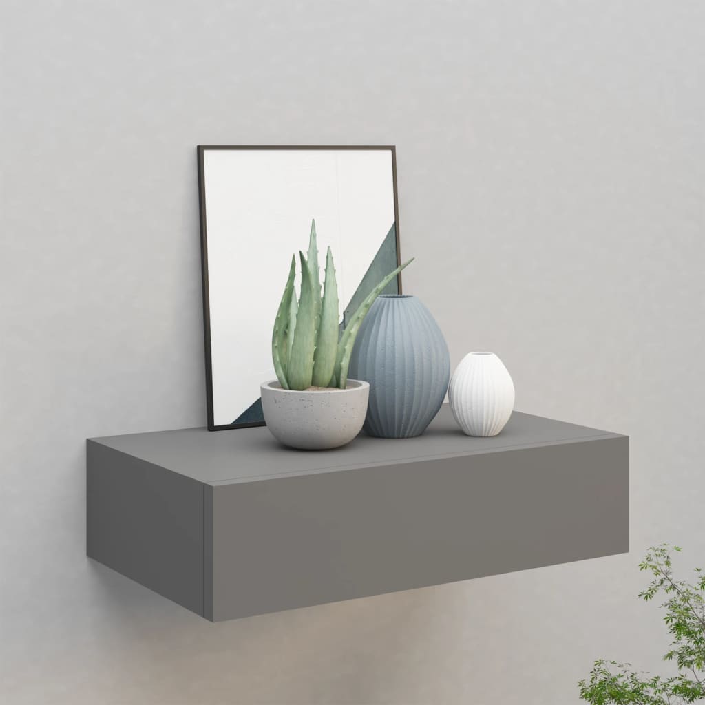 Wall shelf with drawer grey 40x23.5x10 cm MDF