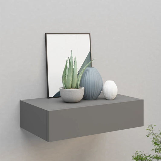 Wall shelf with drawer grey 40x23.5x10 cm MDF