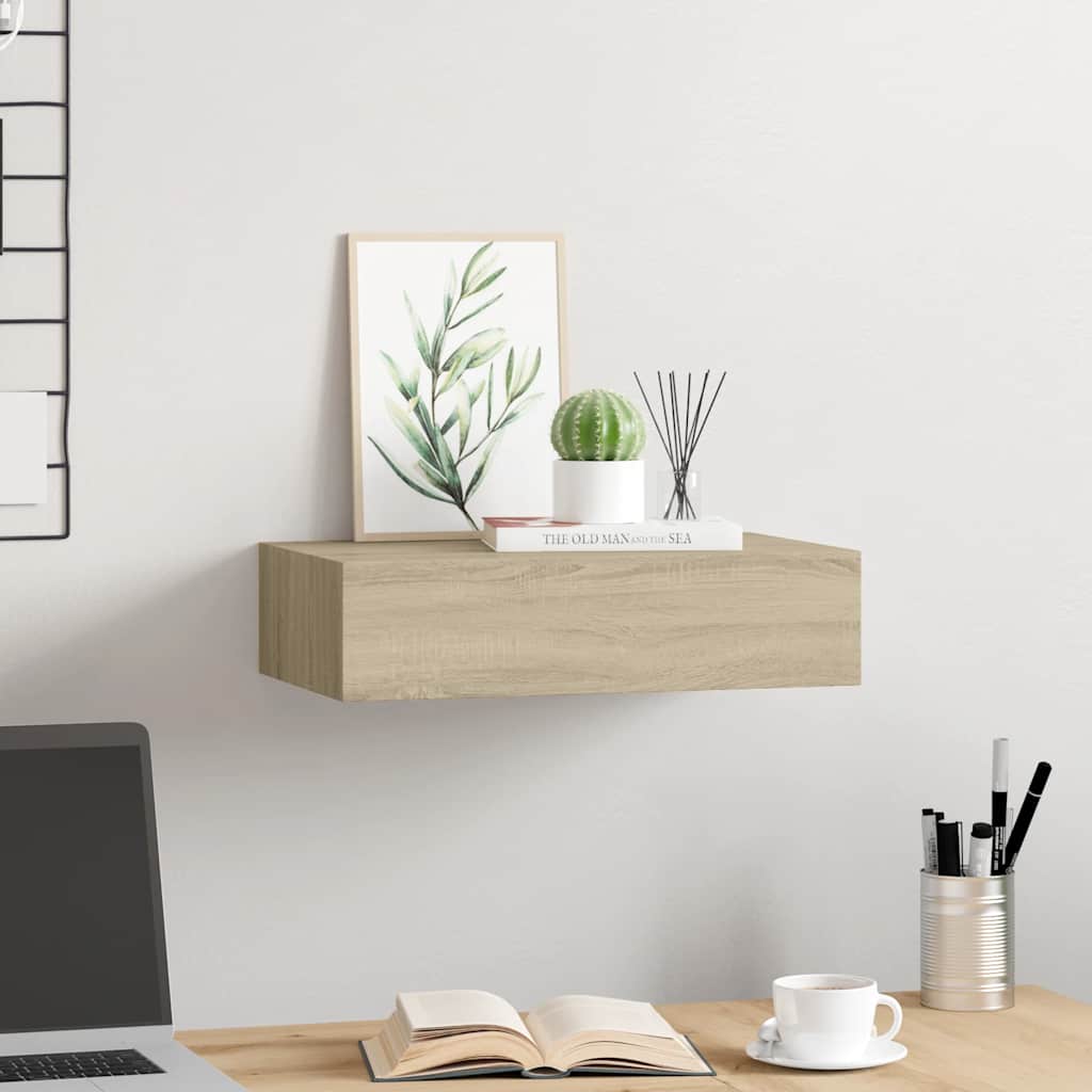 Wandregal mit Schublade Eichen-Optik 40x23,5x10 cm MDF