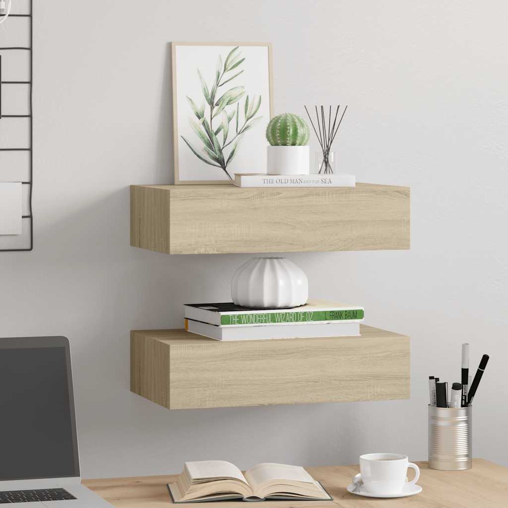 Wandregale mit Schubladen 2 Stk. Eichen-Optik 40x23,5x10 cm MDF