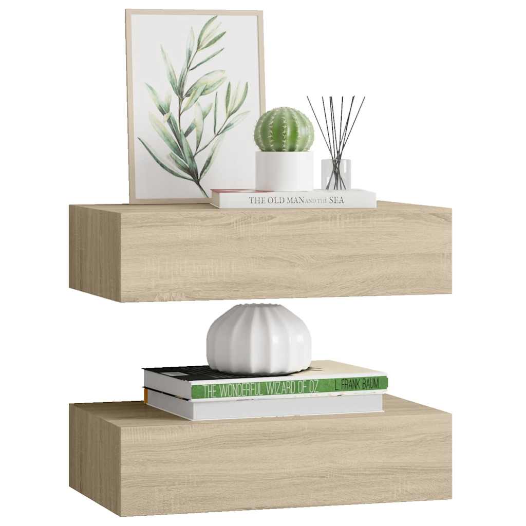 Wandregale mit Schubladen 2 Stk. Eichen-Optik 40x23,5x10 cm MDF