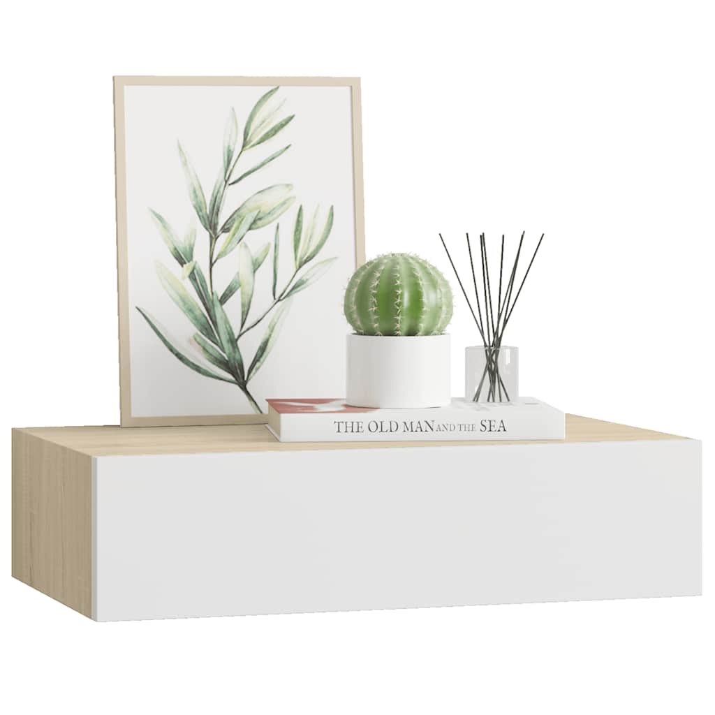Wandmontiertes Schubladenregal Eiche und Weiß 40 x 23,5 x 10 cm MDF