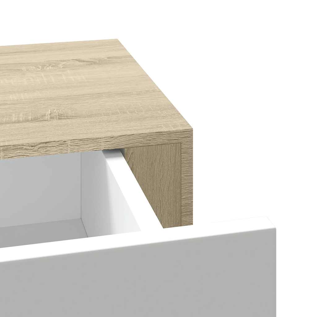 Wandmontiertes Schubladenregal Eiche und Weiß 40 x 23,5 x 10 cm MDF