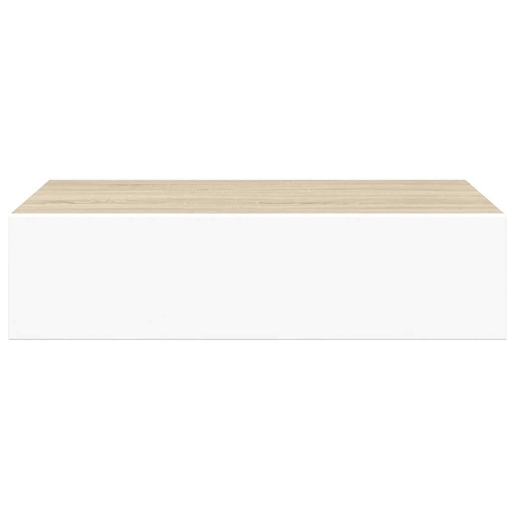 Wall shelves with drawers, 2 pieces, oak look, white, 40 x 23.5 x 10 cm
