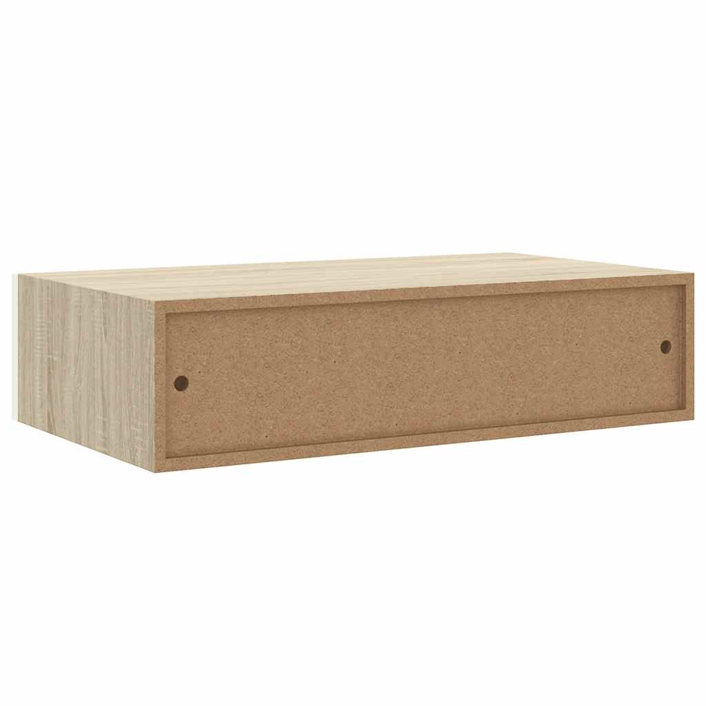 Wall shelves with drawers, 2 pieces, oak look, white, 40 x 23.5 x 10 cm