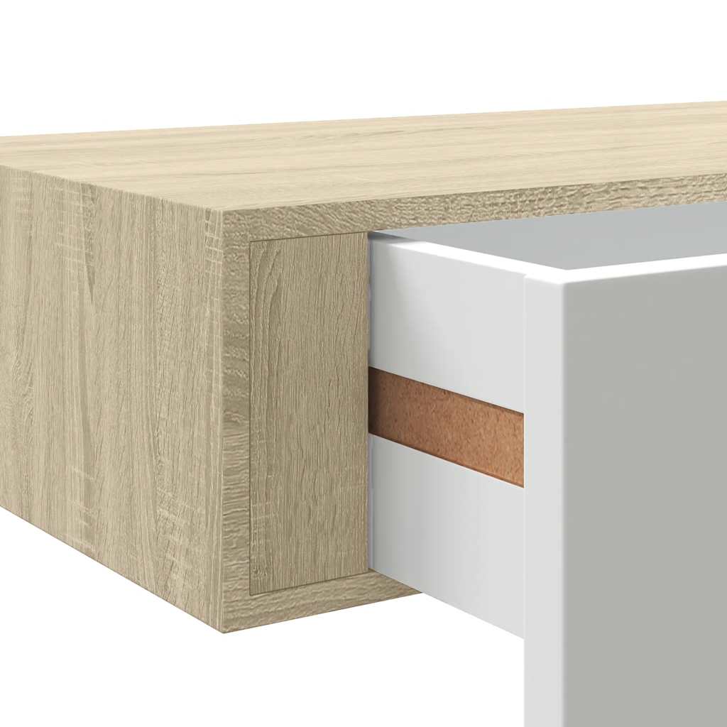 Wandregale mit Schubladen 2 Stk. Eichen-Optik Weiß 40x23,5x10cm