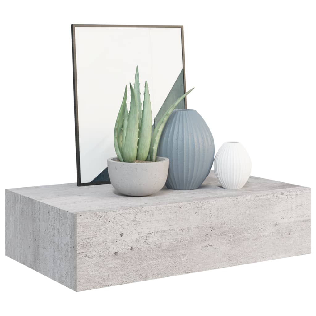 Wall shelf with drawer concrete grey 40x23.5x10 cm MDF