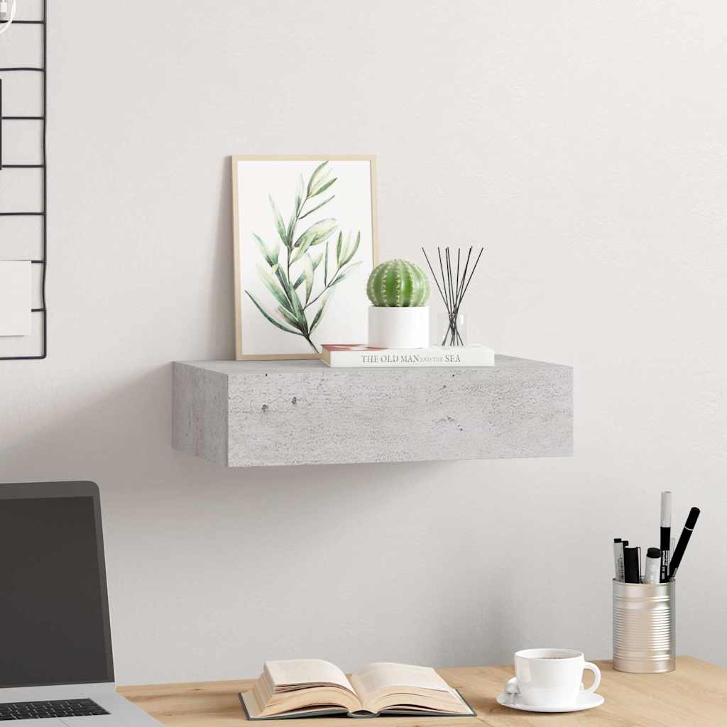 Wandregal mit Schublade Betongrau 40x23,5x10 cm MDF