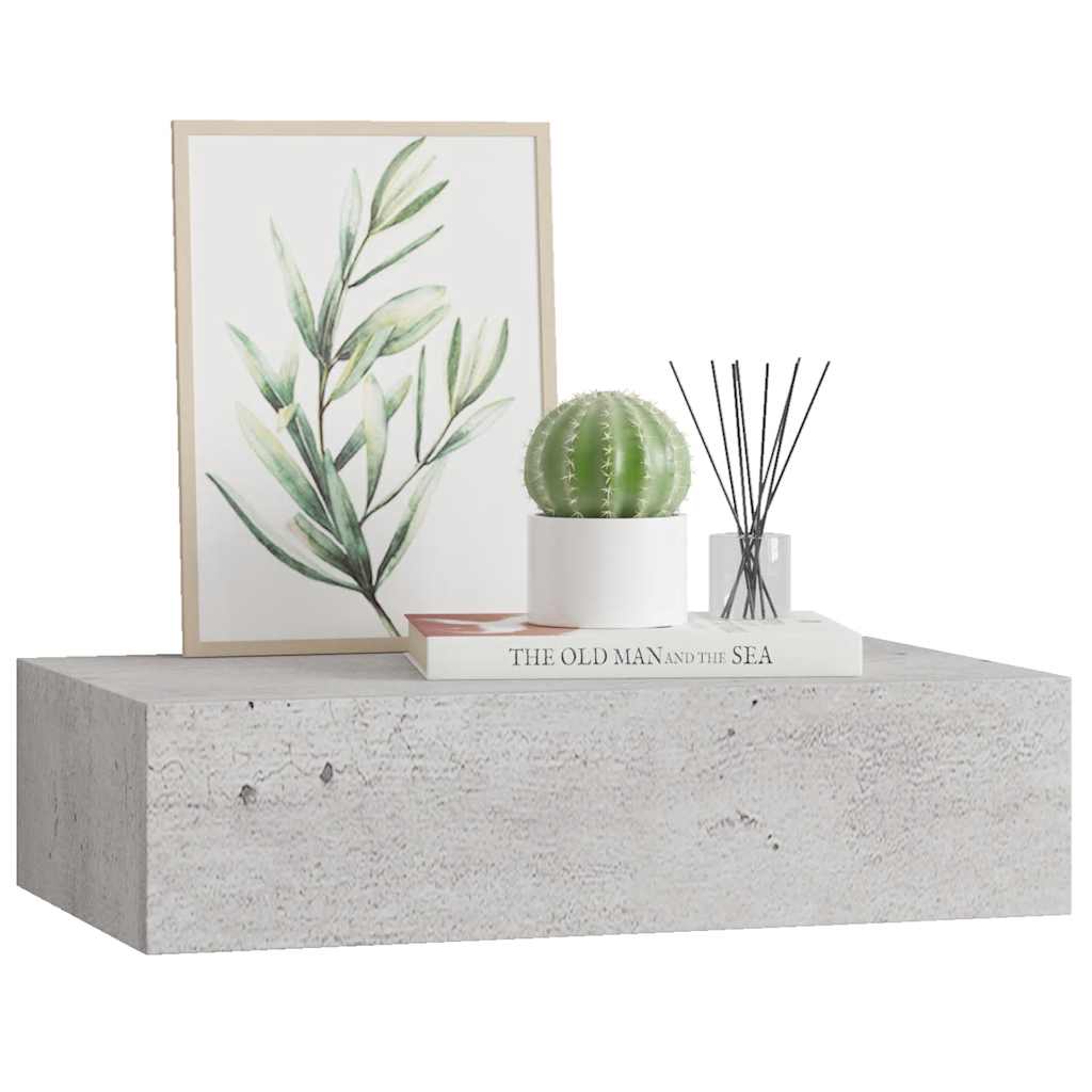 Wall shelf with drawer concrete grey 40x23.5x10 cm MDF