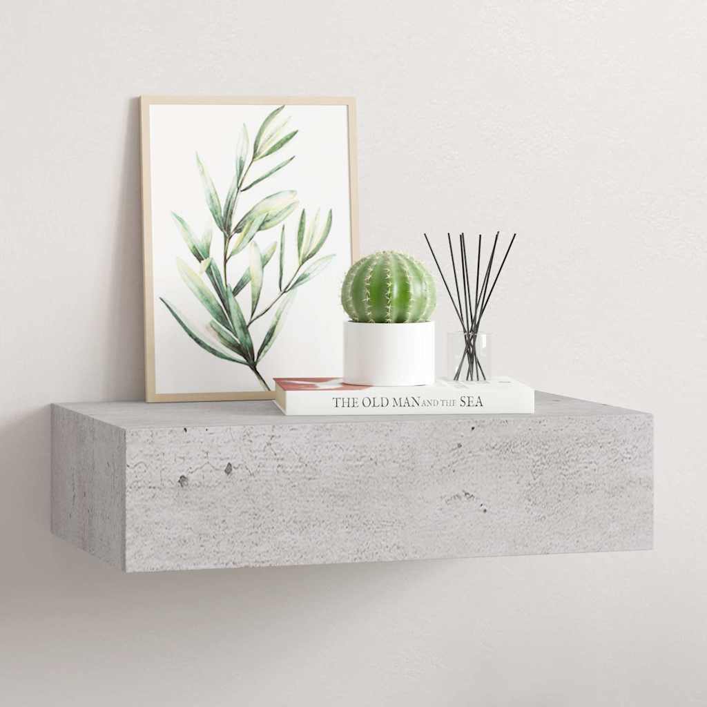 Wandregal mit Schublade Betongrau 40x23,5x10 cm MDF
