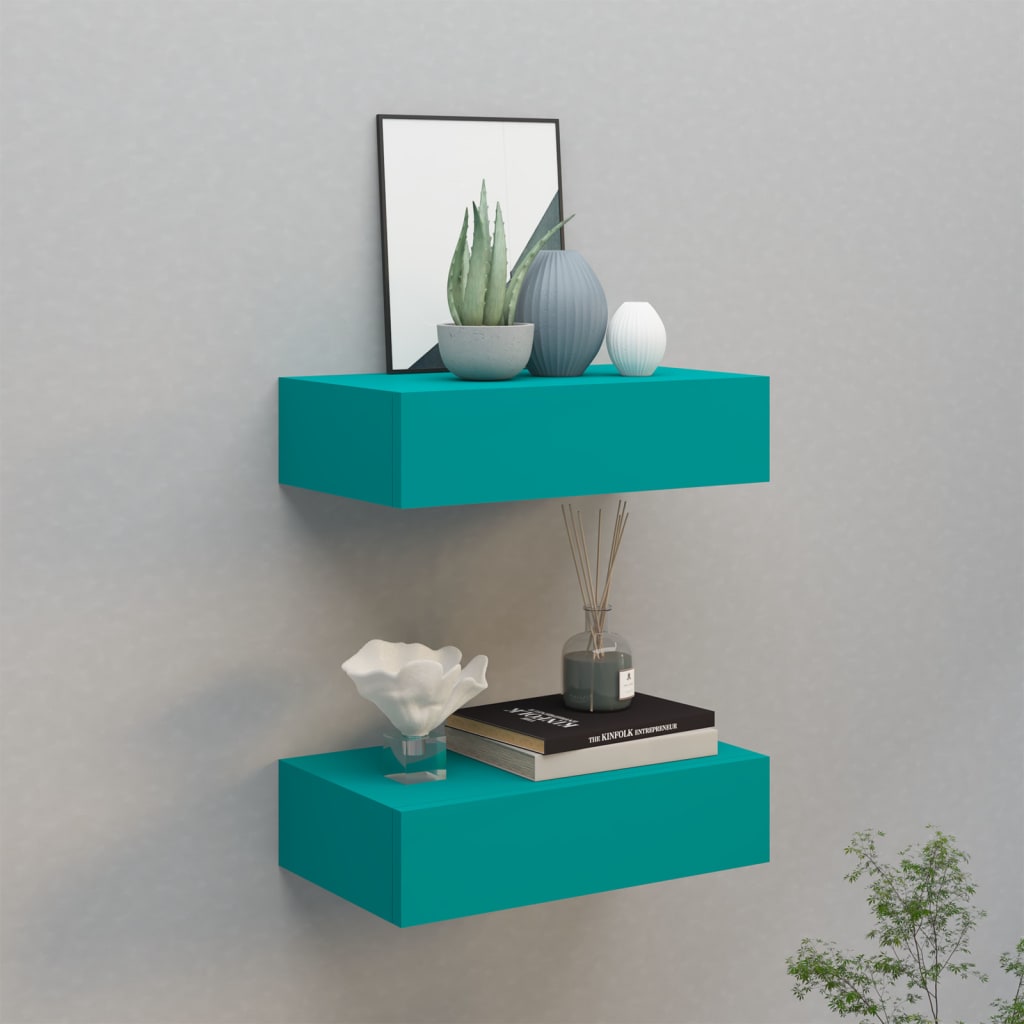 Wandregale mit Schubladen 2 Stk. Blau 40x23,5x10 cm MDF