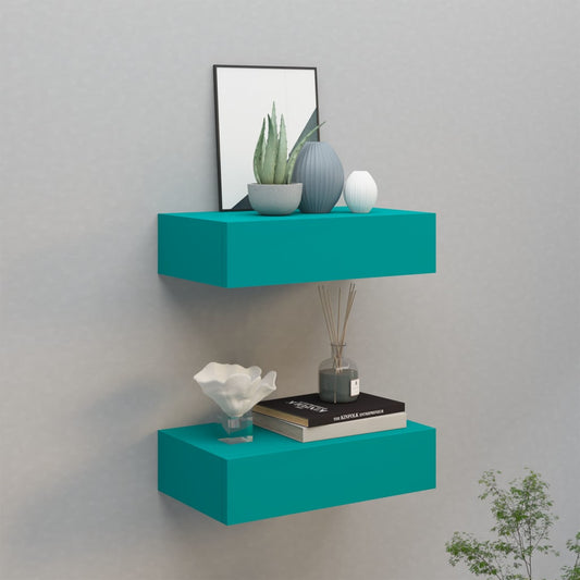 Wandregale mit Schubladen 2 Stk. Blau 40x23,5x10 cm MDF