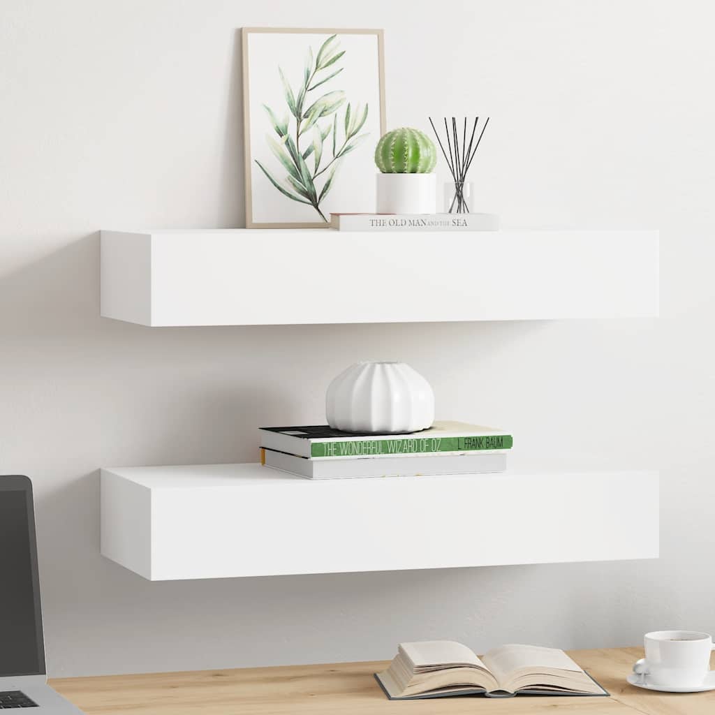 Wandregale mit Schubladen 2 Stk. Weiß 60x23,5x10 cm MDF