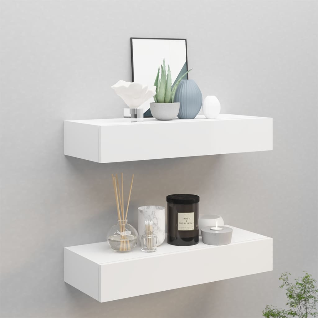 Wall shelves with drawers 2 pcs. White 60x23.5x10 cm MDF