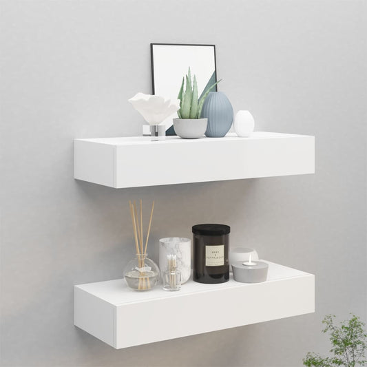 Wall shelves with drawers 2 pcs. White 60x23.5x10 cm MDF