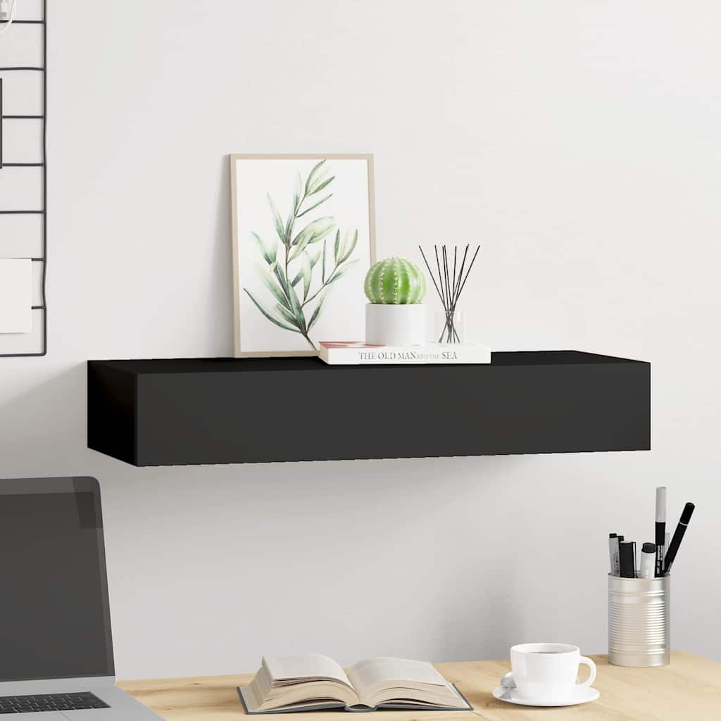 Wandregal mit Schublade Schwarz 60x23,5x10 cm MDF