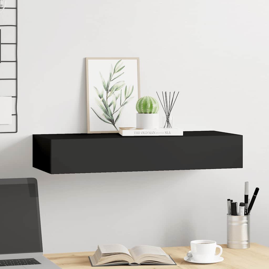 Wandregal mit Schublade Schwarz 60x23,5x10 cm MDF