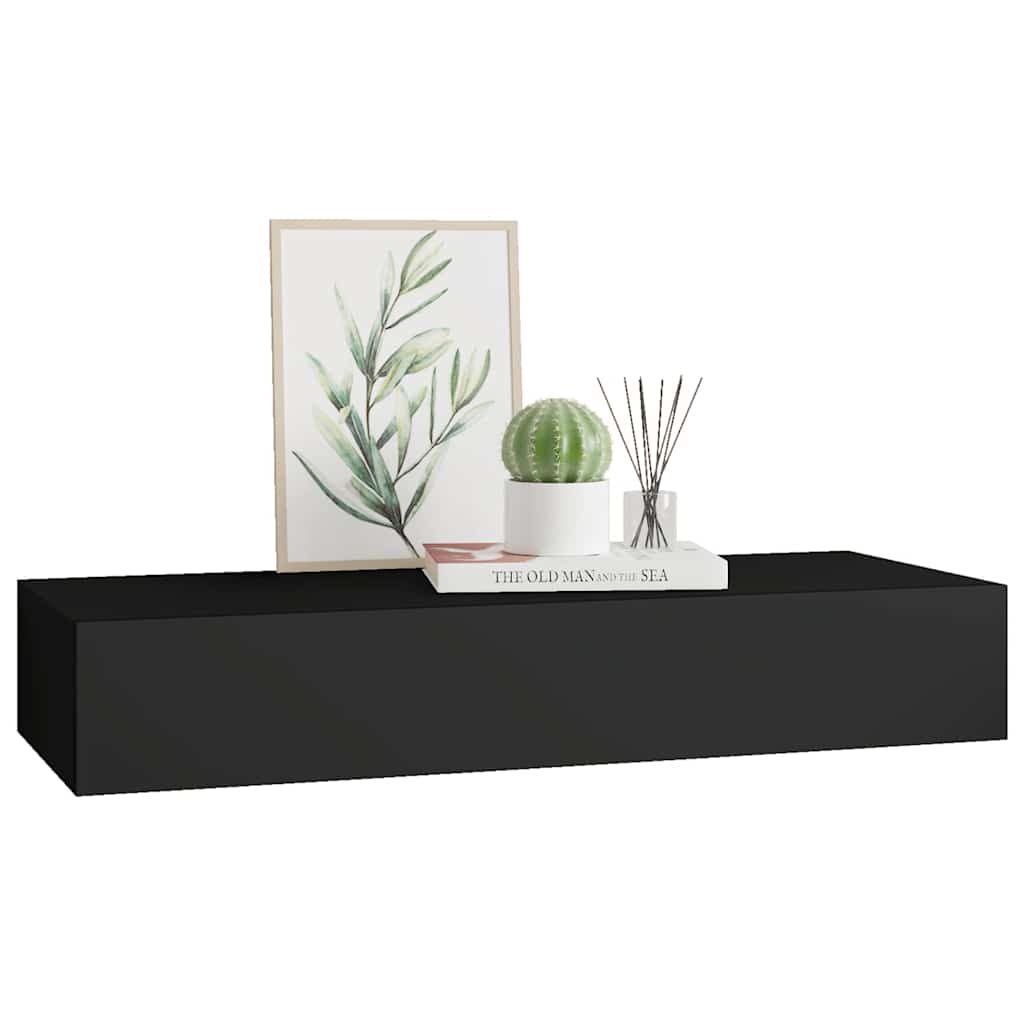 Wandregal mit Schublade Schwarz 60x23,5x10 cm MDF