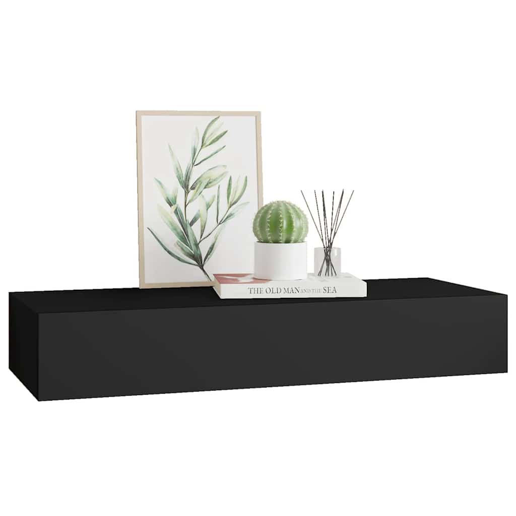 Wandregal mit Schublade Schwarz 60x23,5x10 cm MDF