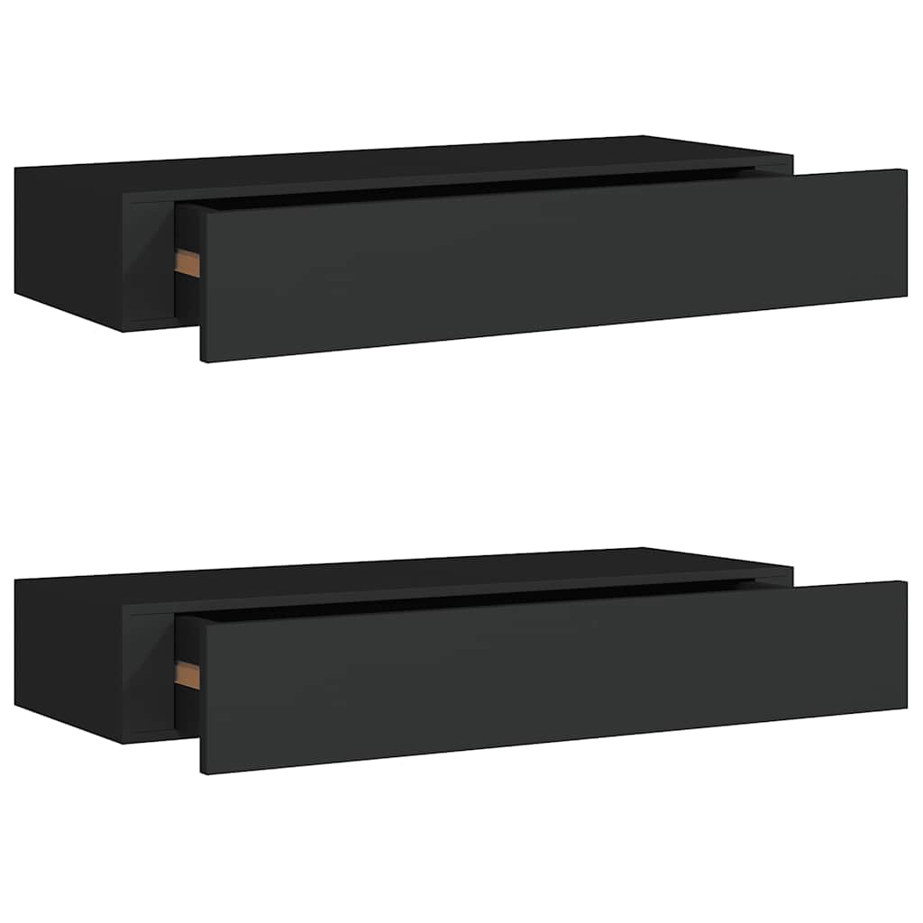 Wall shelves with drawers 2 pcs. Black 60x23.5x10 cm MDF
