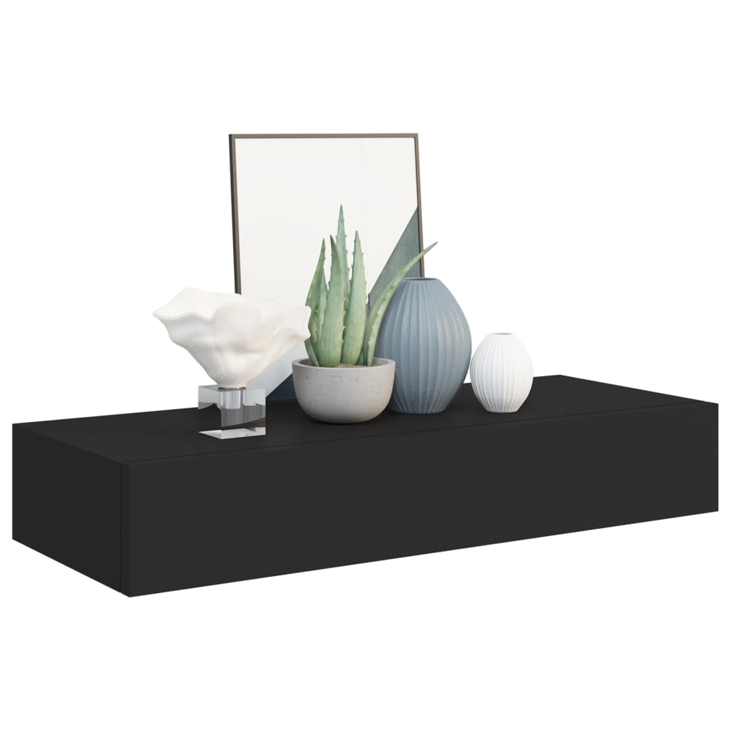 Wall shelves with drawers 2 pcs. Black 60x23.5x10 cm MDF