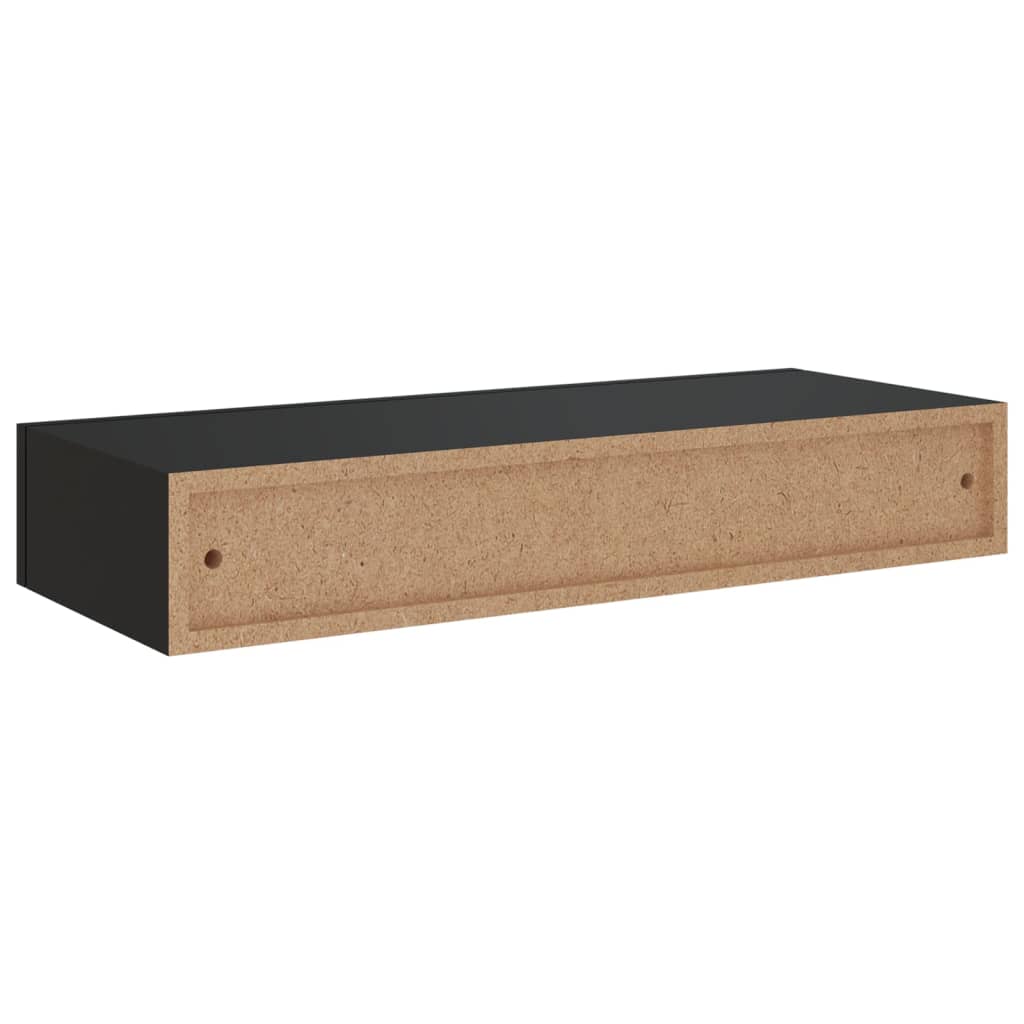 Wall shelves with drawers 2 pcs. Black 60x23.5x10 cm MDF
