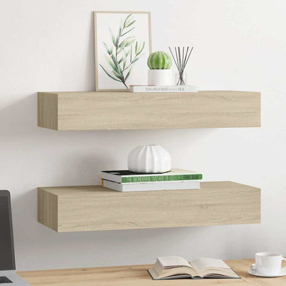 Wandregale mit Schubladen 2 Stk. Eichen-Optik 60x23,5x10 cm MDF