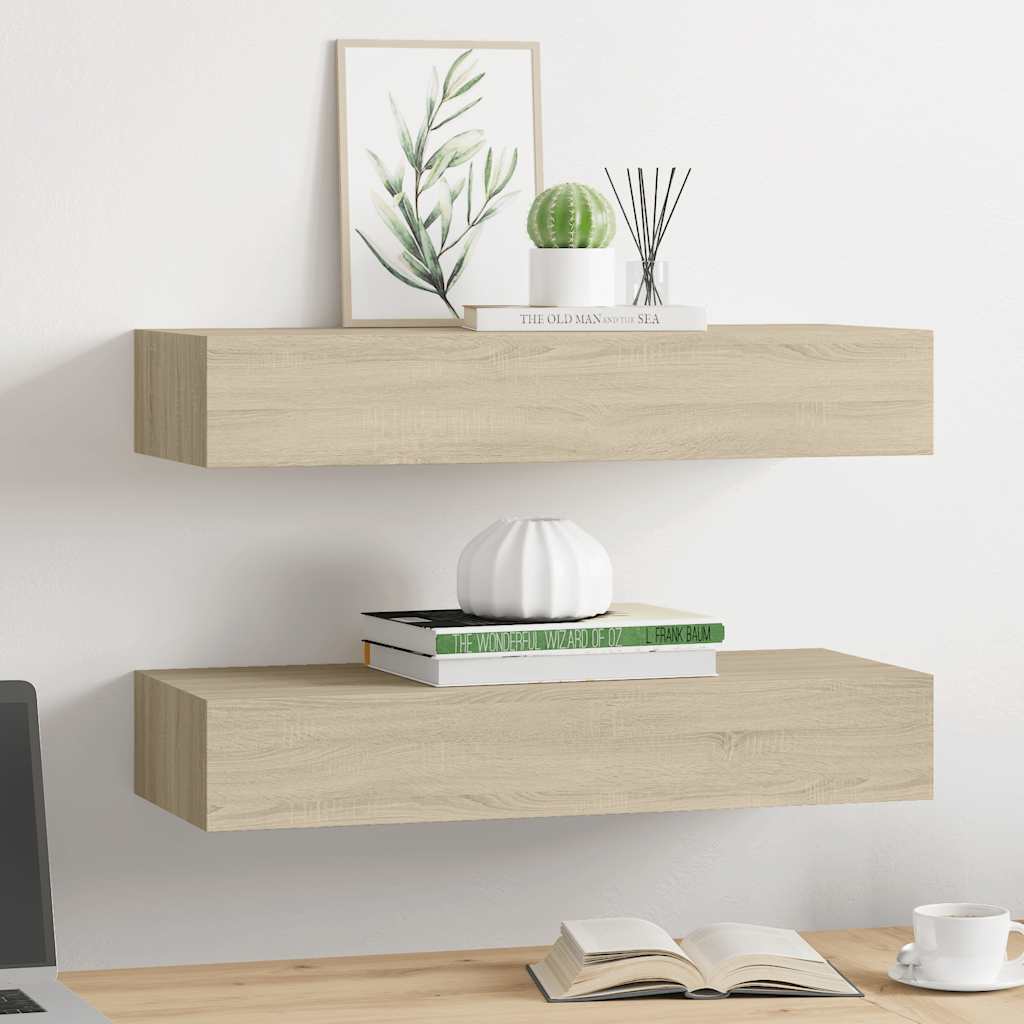 Wandregale mit Schubladen 2 Stk. Eichen-Optik 60x23,5x10 cm MDF