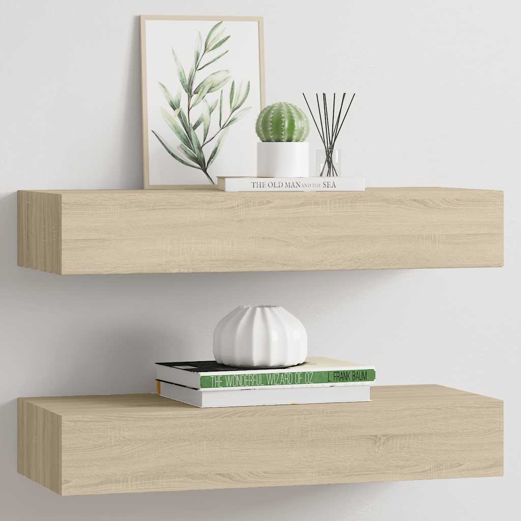 Wandregale mit Schubladen 2 Stk. Eichen-Optik 60x23,5x10 cm MDF