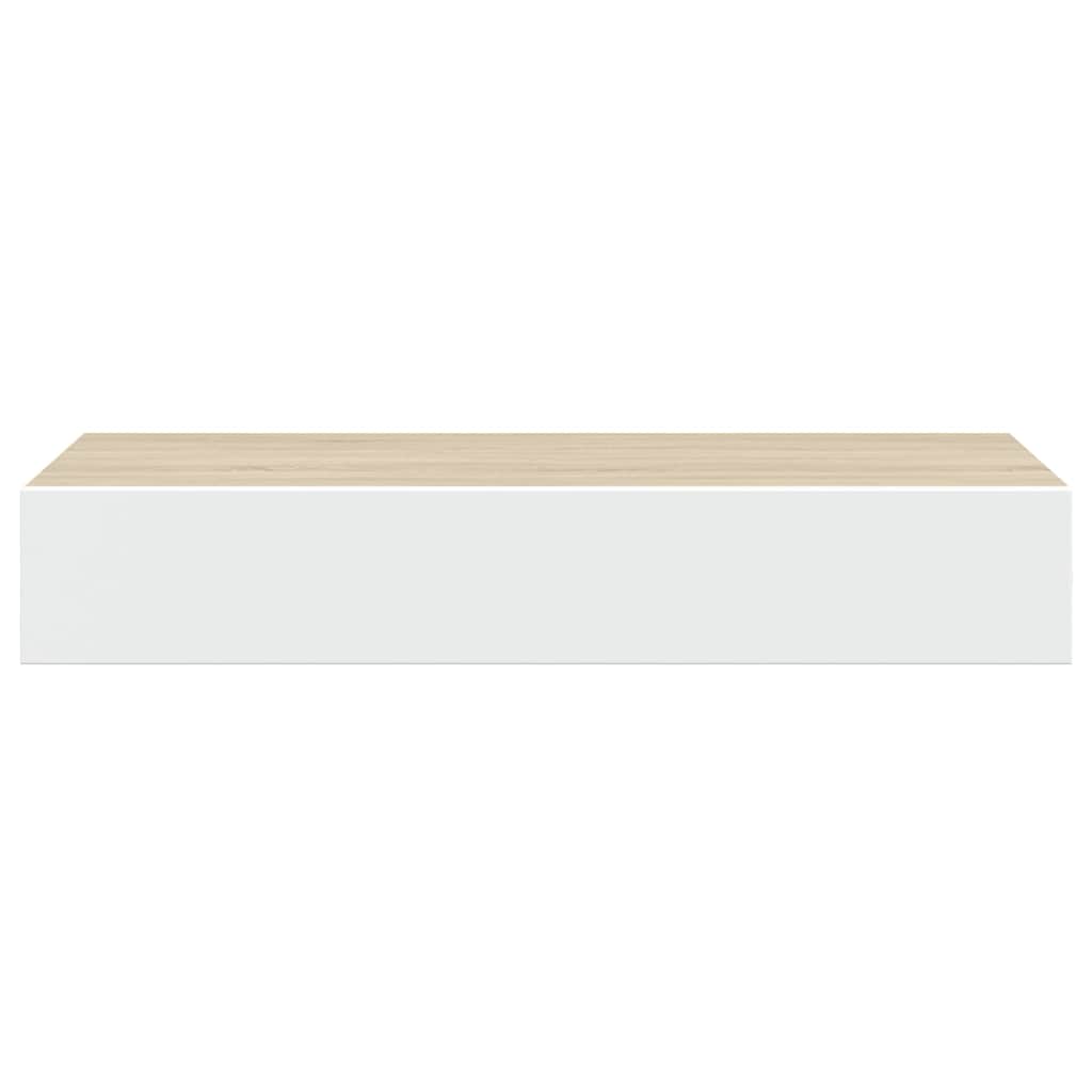 Wandmontiertes Schubladenregal Eiche und Weiß 60 x 23,5 x 10 cm MDF