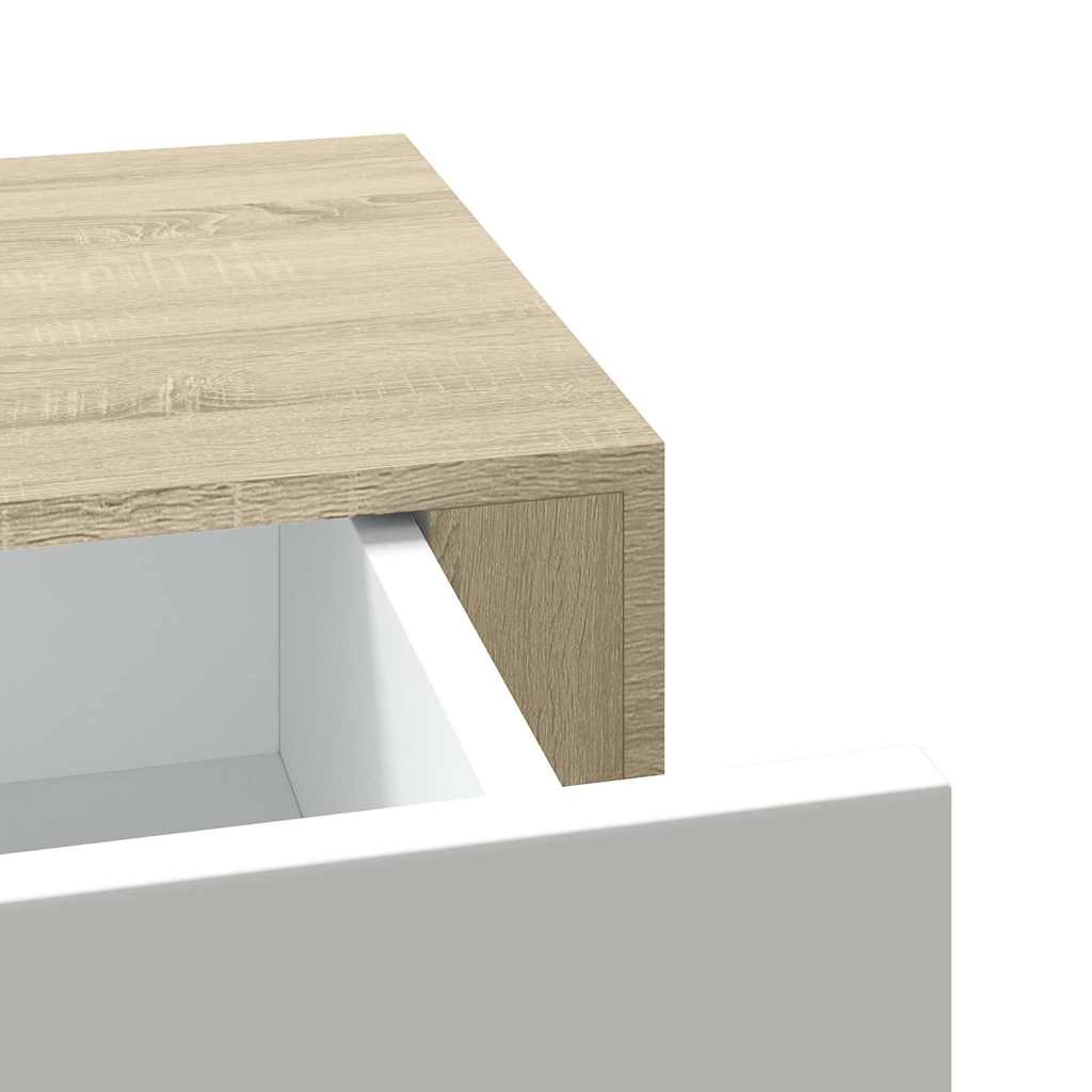 Wandmontiertes Schubladenregal Eiche und Weiß 60 x 23,5 x 10 cm MDF