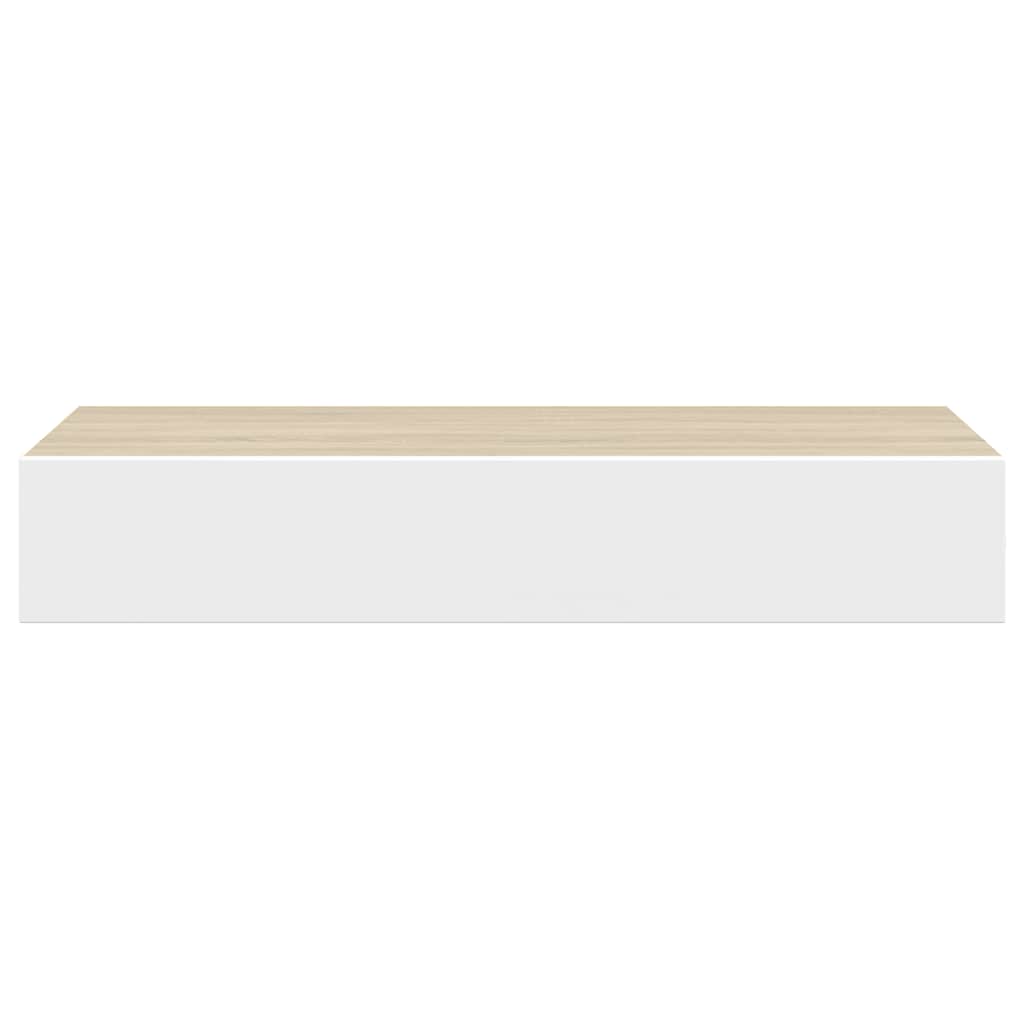 Wall shelves with drawers, 2 pieces, oak look, white, 60 x 23.5 x 10 cm