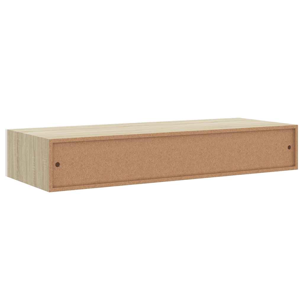 Wall shelves with drawers, 2 pieces, oak look, white, 60 x 23.5 x 10 cm