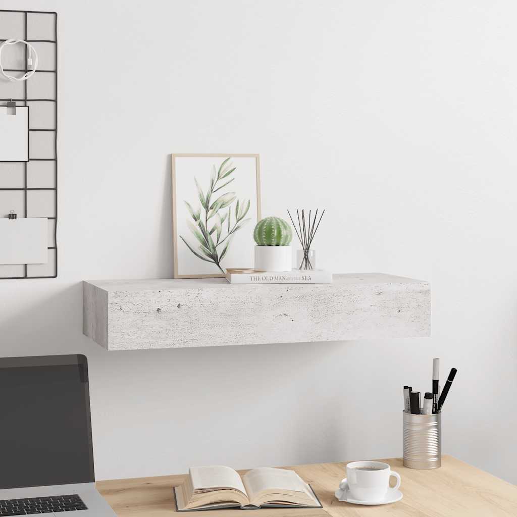 Wall shelf with drawer concrete grey 60x23.5x10 cm MDF
