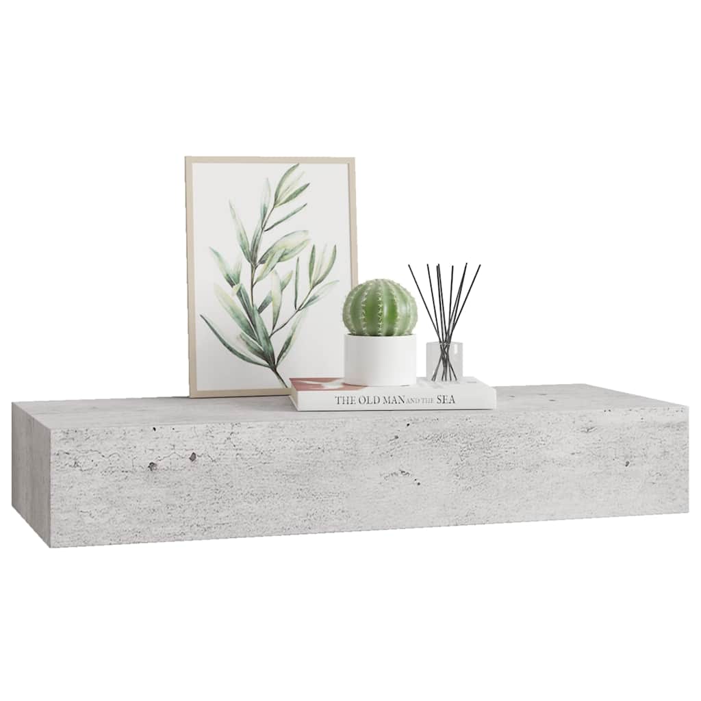 Wandregal mit Schublade Betongrau 60x23,5x10 cm MDF