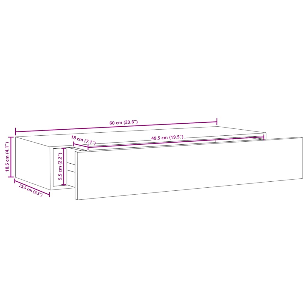 Wall shelf with drawer concrete grey 60x23.5x10 cm MDF