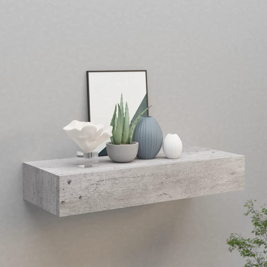Wall shelf with drawer concrete grey 60x23.5x10 cm MDF