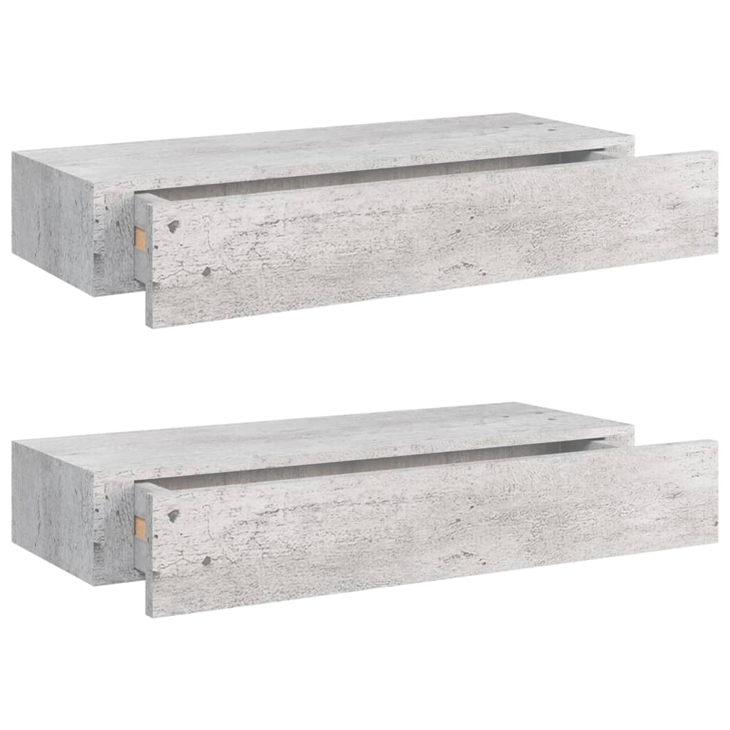 Étagères murales avec tiroirs, 2 pièces, gris béton, 60 x 23,5 x 10 cm, MDF