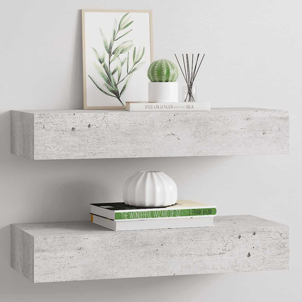 Wandregale mit Schubladen 2 Stk. Betongrau 60x23,5x10 cm MDF